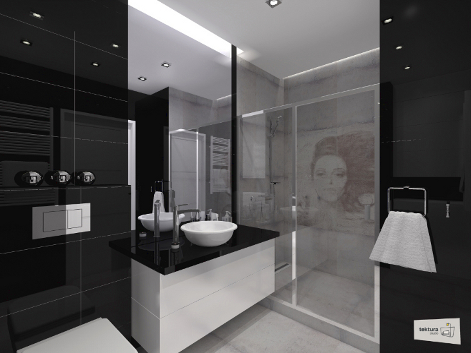 łazienka czarno - biała z nutą nowoczesności - Multiwnętrza