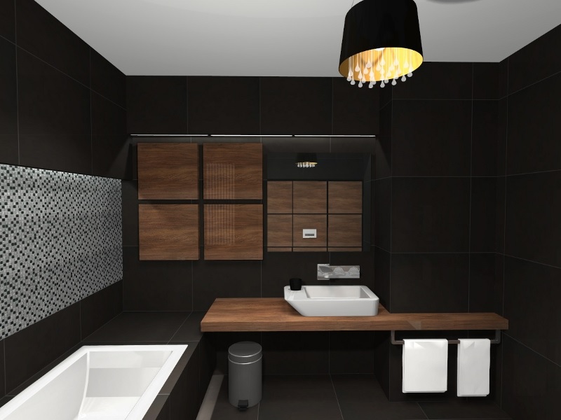 Drewniany akcent - aranżacja łazienki w stylu nowoczesnym - Multiwnętrza