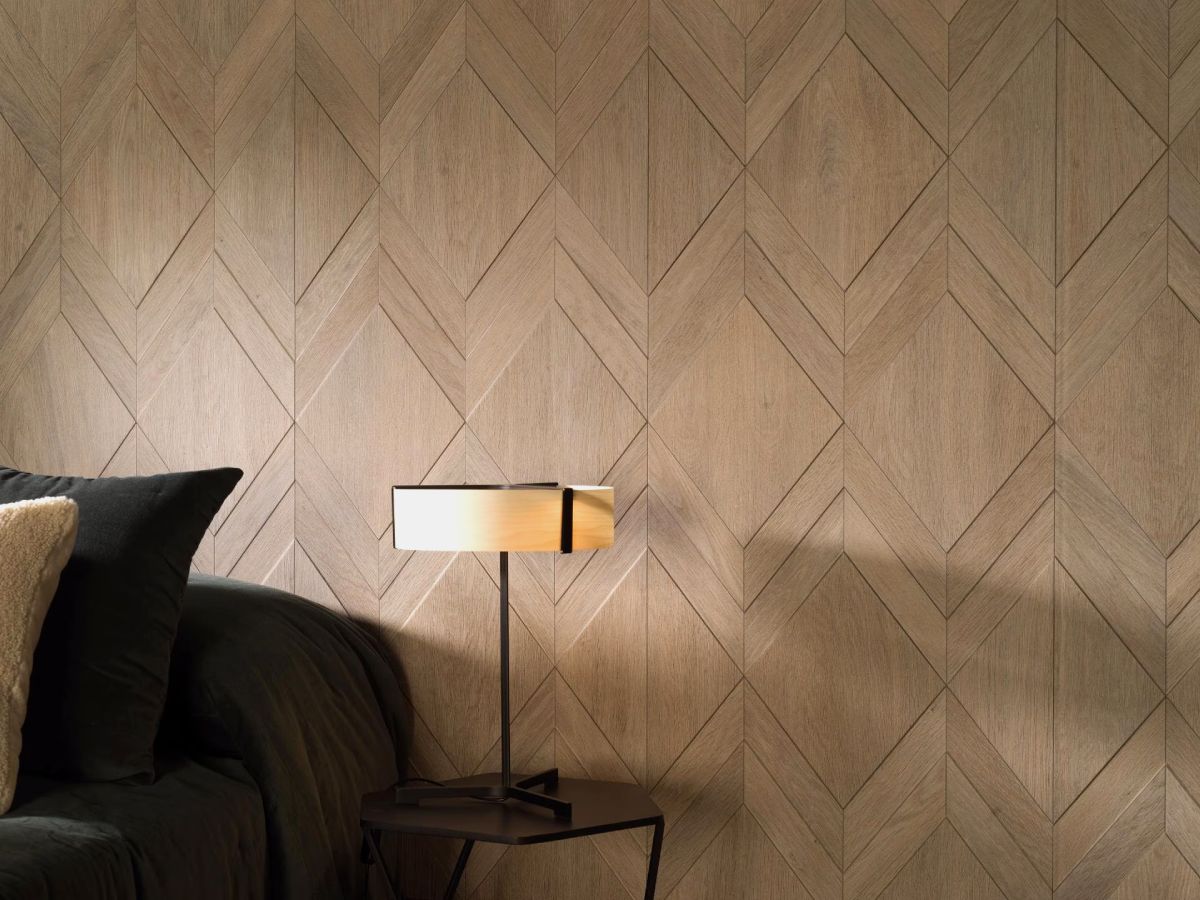 Trójwymiarowy efekt na ścianie – płytki gent diamond 3d roble jako ozdoba salonu - Multiwnętrza