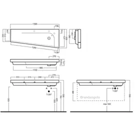 Hatria grandangolo 130x50cm umywalka podwieszana trapezowa lewa