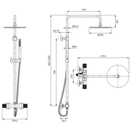 Omnires Contour Zestaw Prysznicowy Termostatyczny Natynkowy Złoto Szczotkowane CT8044GLB
