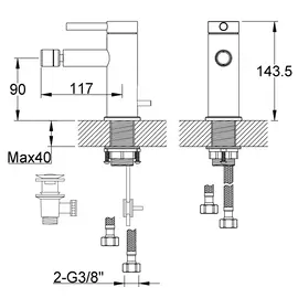 Kohlman axel gold bateria bidetowa złota qb130agd