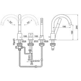 Kohlman roxin bateria wannowa 3-otworowa z obrotową wylewką chrom qb241r