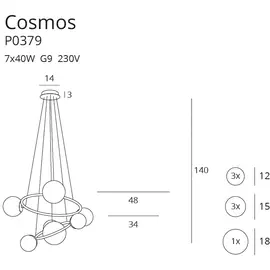 Maxlight cosmos p0379 lampa wisząca złota