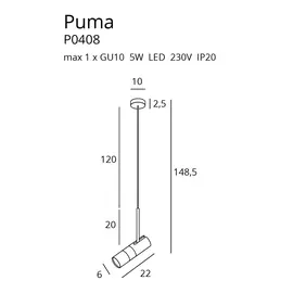Maxlight puma p0408 lampa wisząca