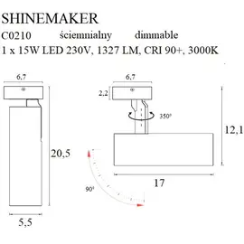 Maxlight shinemaker c0210 lampa sufitowa czarna ściemnialna