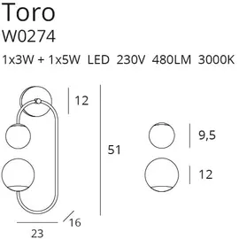 Maxlight toro w0274 kinkiet złoty
