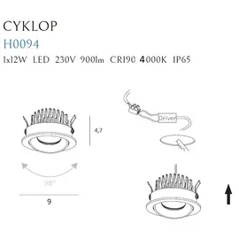 Maxlight h0094 4000k oprawa wpustowa cyklop biała ip65