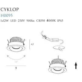 Maxlight h0095 4000k oprawa wpustowa cyklop czarna ip65