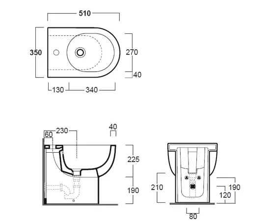 Simas E-Line 51x35cm Bidet stojący