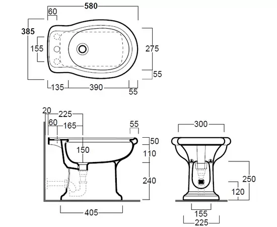 Simas Lante 58x38,5cm Bidet Stojący