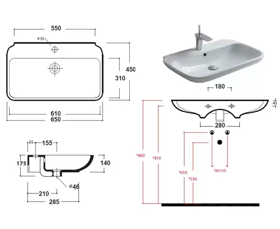 Olympia Ceramica Clear 65x45cm Umywalka podwieszana biała