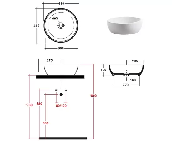 Olympia Ceramica Impero 41cm Umywalka Nablatowa biała