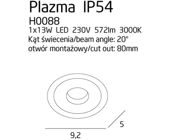 MAXLIGHT Plazma H0088 oprawa podtynkowa czarna IP54