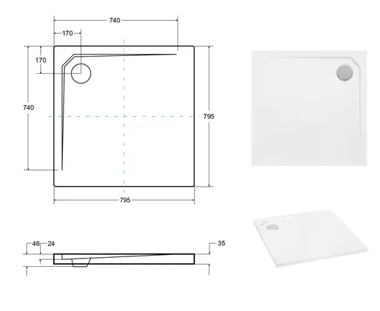 Besco Acro Utraslim brodzik biały 80x80x2