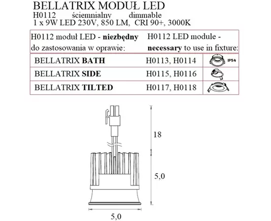 MAXLIGHT Bellatrix H0112 Moduł świetlny LED Module ściemnialny do opraw wpustowych Bellatrix DARMOWA WYSYŁKA W 24h