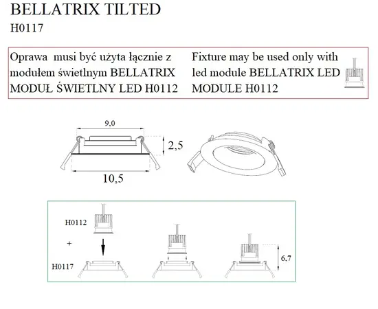 MAXLIGHT Bellatrix H0117 Oprawa wpustowa Tilted biała IP20 do modułu świetlnego Bellatrix DARMOWA WYSYŁKA W 24h