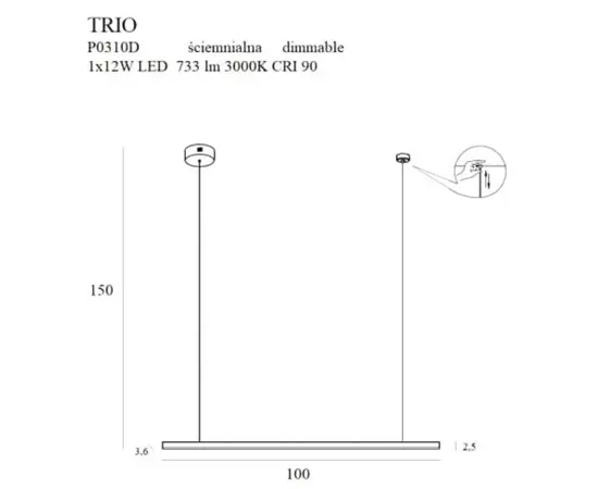 Maxlight Trio 1 P0310D Lampa Wisząca Ściemnialna