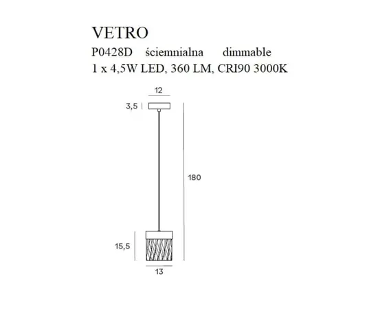 Maxlight Vetro P0428D Lampa Wisząca Ściemnialna