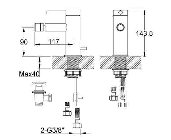 Kohlman axel gold bateria bidetowa złota qb130agd