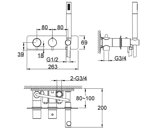 Kohlman axel black bateria wannowa z termostatem podtynkowa czarny mat qw265ab