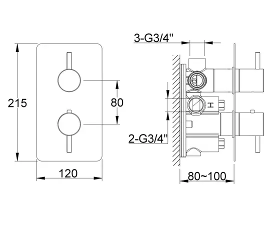 Kohlman axel black bateria wannowa termostatyczna podtynkowa czarny mat qw433ab