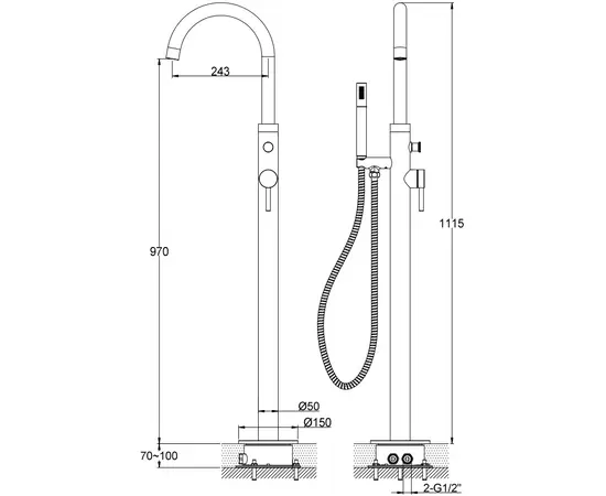 Kohlman axel gold bateria wannowa wolnostojąca złota qf1165agd