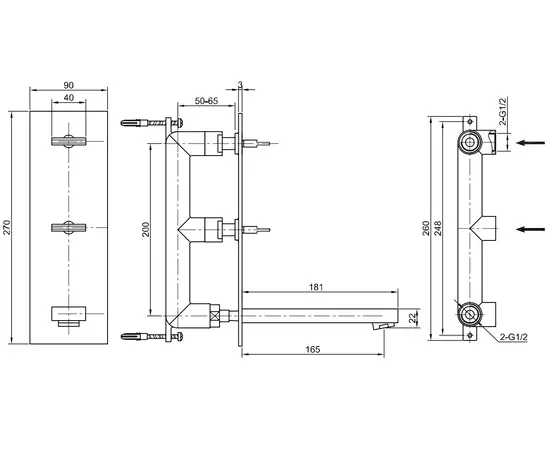 Kohlman excelent bateria umywalkowa podtynkowa 3-otworowa chrom qw196h