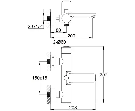 Kohlman texen bateria wannowa ścienna chrom qw110t