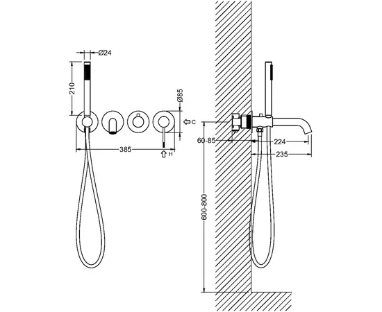 Mobi northern copper brushed bateria wannowa 4-otworowa podtynkowa mosiądz szczotkowany nzw4238cb