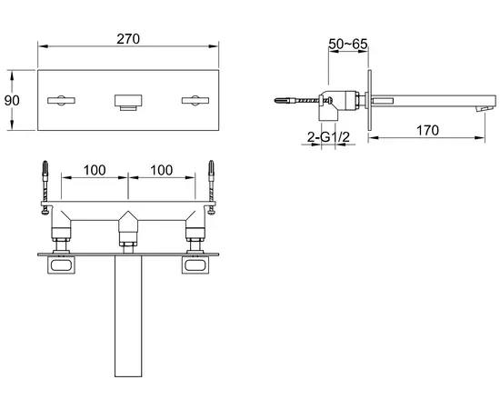 Kohlman nexen bateria umywalkowa podtynkowa 3-otworowa chrom qw195u