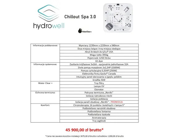 Hydrowell  chillout spa 3.0 5-osobowy basen z hydromasażem