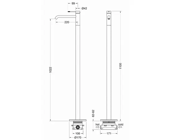 Mobi northern gold brushed bateria umywalkowa wolnostojąca złoto szczotkowane nb4228bg