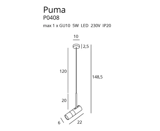Maxlight puma p0408 lampa wisząca
