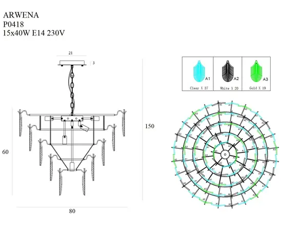 Maxlight arwena p0418 lampa wisząca złota