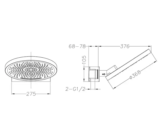 Mobi horizon glow nickel brushed dwufunkcyjna deszczownica ścienna