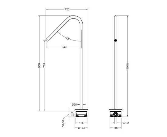 Mobi horizon gunmetal brushed wylewka wannowa wolnostojąca