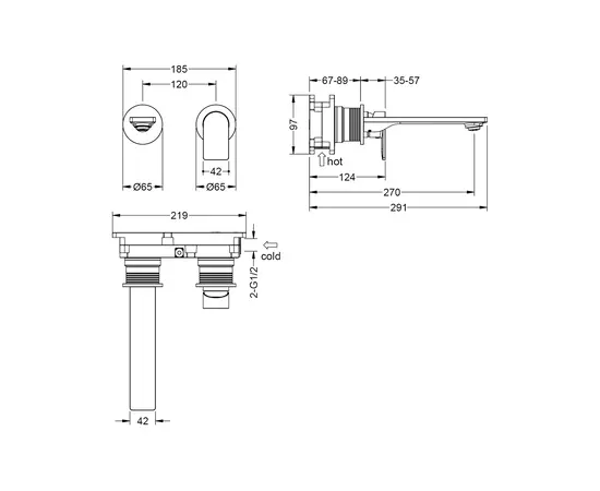 Mobi horizon gunmetal brushed bateria umywalkowa podtynkowa