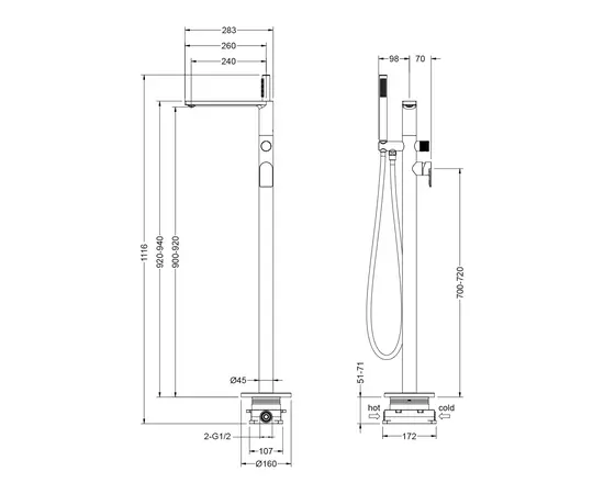 Mobi horizon gunmetal brushed bateria wannowa wolnostojąca