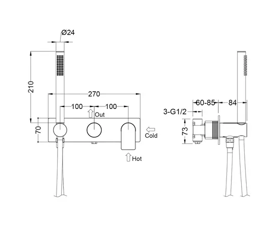 Mobi horizon gunmetal brushed bateria podtynkowa dwu-funkcyjna